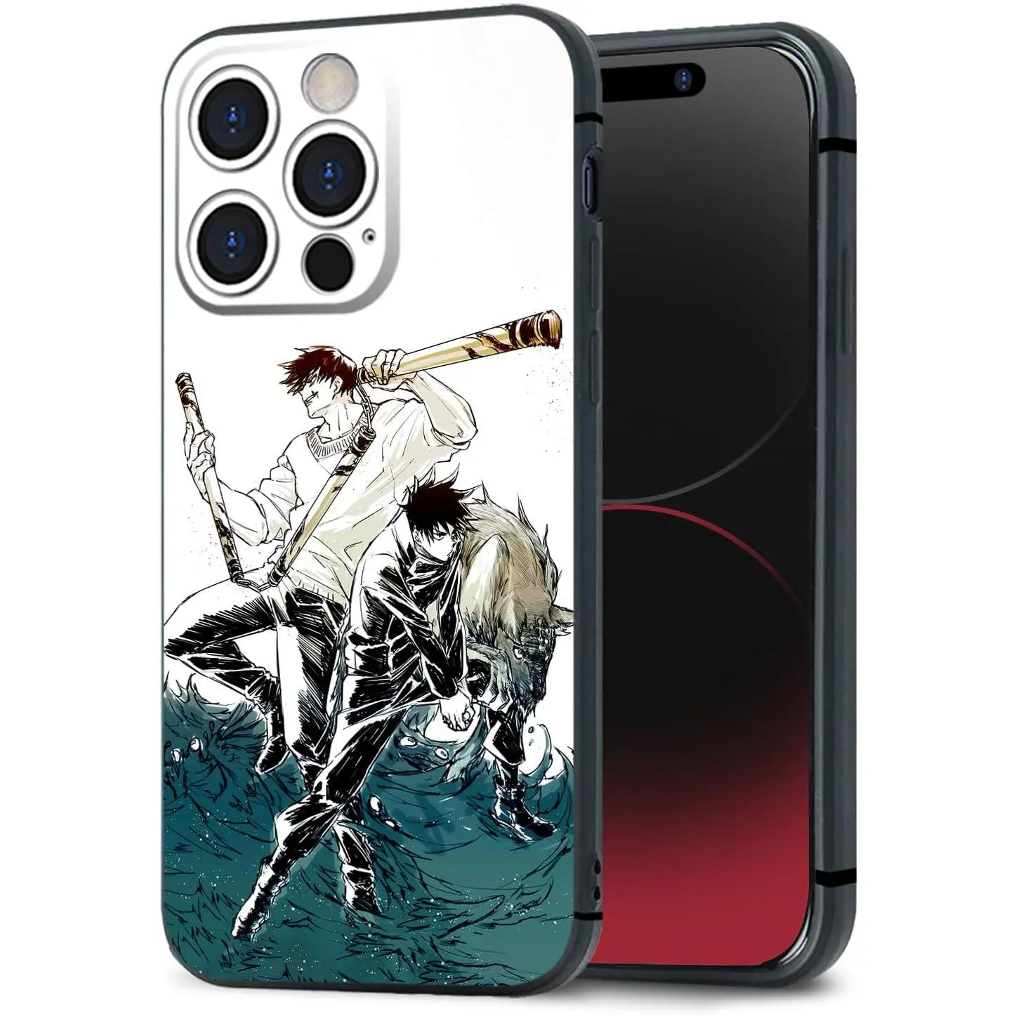 Toji_JJK and Megumi JJK Anime Protective Silicone Case - Cool Black Frame TPU Phone Manga Cover for iPhone 15 Pro Max