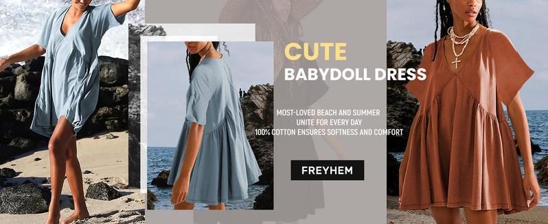 Mundoven Womenswear Summer Mini Dress Casual Shortsleeve basic Loose V Neck Swing beach Sundress with Pocket