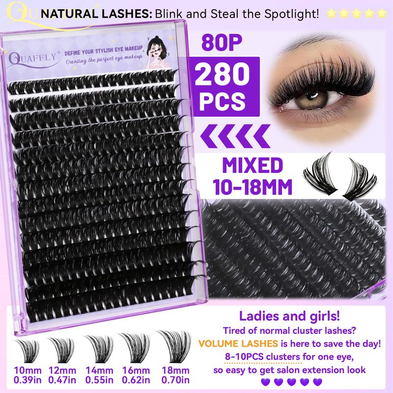 Lash Clusters Kit 840Pcs 10-18mm D Curl Lashes Clusters with Lash Bond&Seal Lash Remover Tweezers Double-Ended Brush DIY At Home(40+60+80D-KIT)