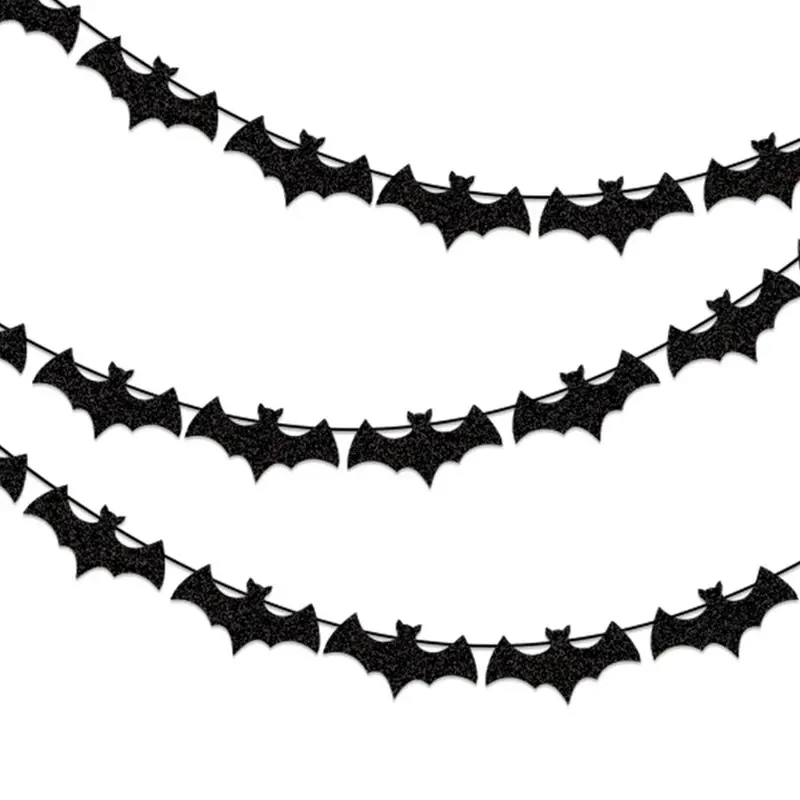 1 Set Paper Bat Banner, Halloween Hanging Garland, Happy Halloween Flag, Indoor Outdoor Hanging Ornament, Spooky Party Supplies for Halloween Holiday Home Decorations