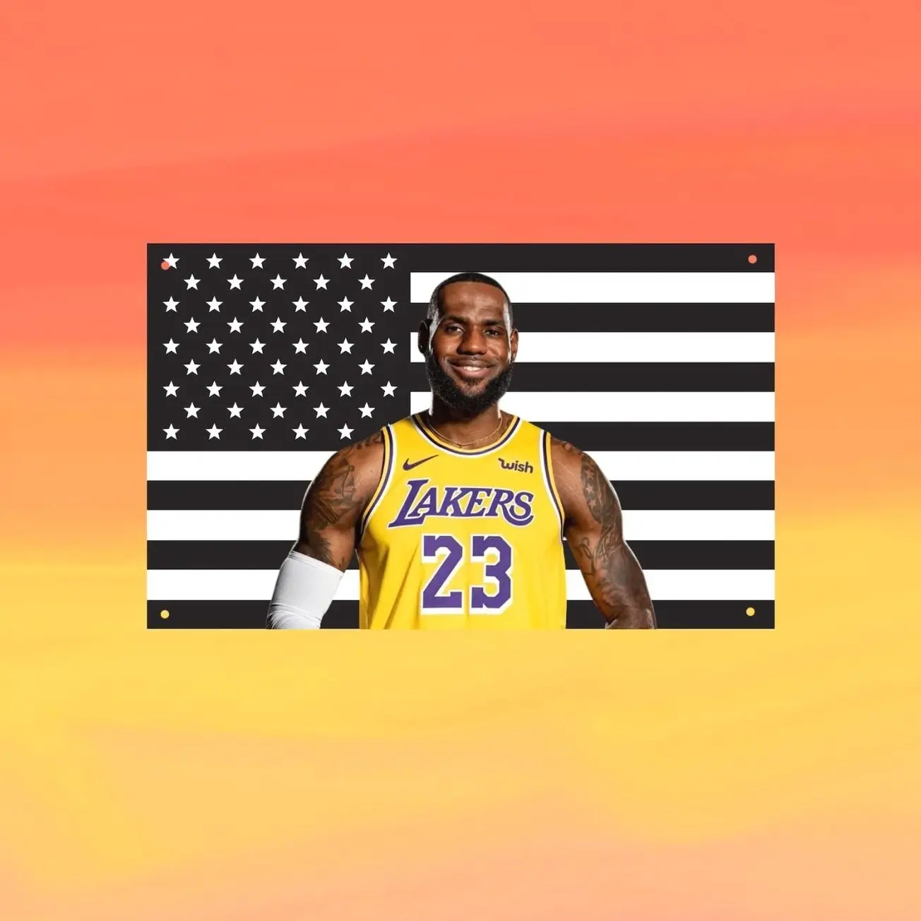 LeBron James Black US Wall Tapestry Flag, Basketball Wall Art, Sports Bedroom Decor, Fan Banner