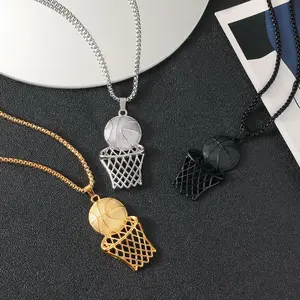 Men's basketball basket shaped pendant necklace, hip-hop street style jewelry, sports style design accessories, personalized birthday gifts, Valentine's Day gifts Cuban Link Chain