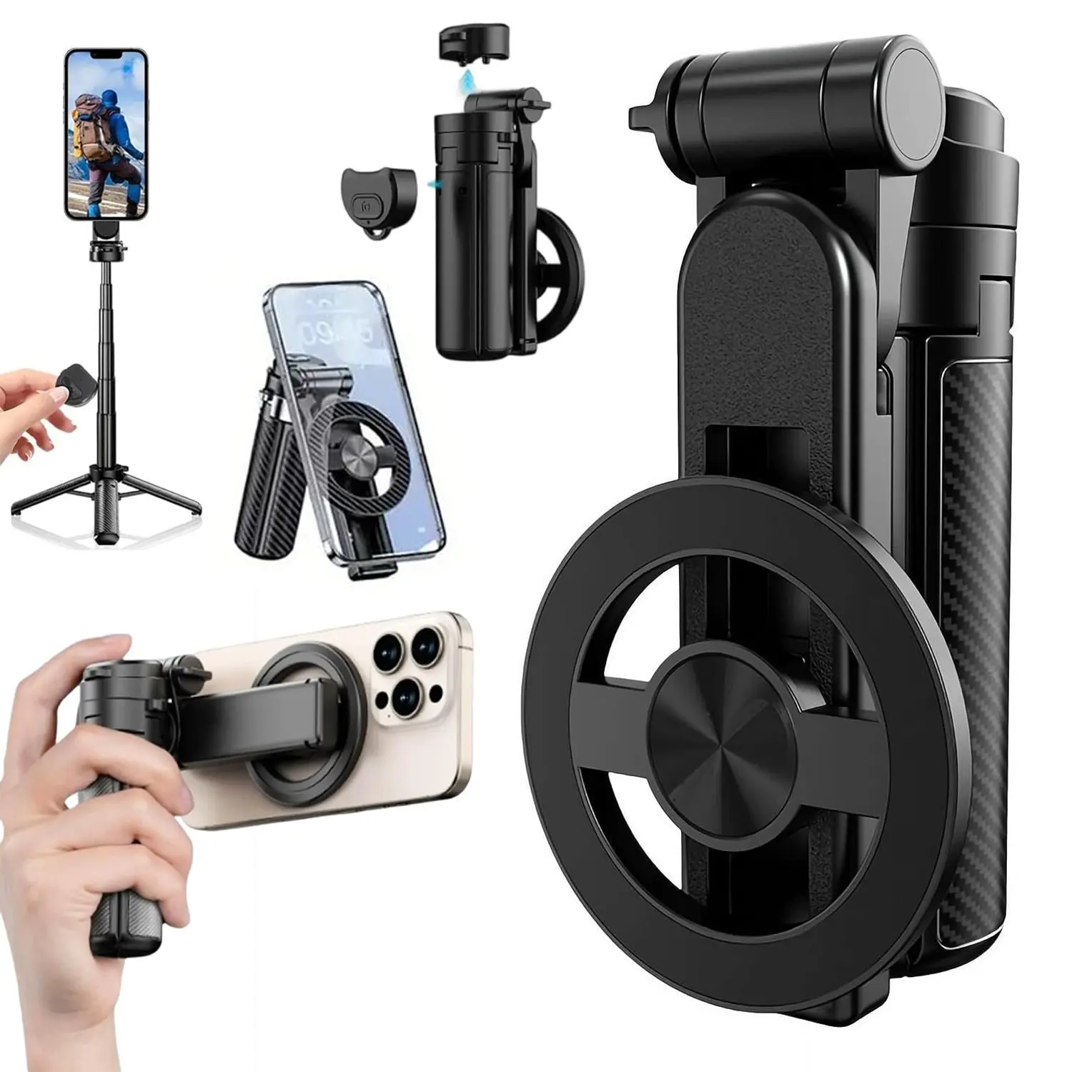 Four-In-One Multifunctional 360 Degree Rotating Magnetic Phone Selfie Stick, Portable Compact Extendable Adjustable Design, Wireless Remote Control Included, Selfie Accessories