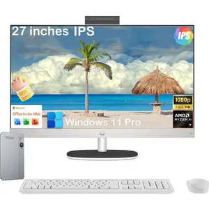 HP 27" Touchscreen All-in-One Desktop Computer, AMD Ryzen AI 7 350 (Up to 5.0GHz), Up to 64GB DDR5 RAM, Up to 4T SSD, FHD IPS Display, WiFi6, Bluetooth 5.4, Windows 11 Pro, Copilot+ AI PC, KB & Mouse, Accessories