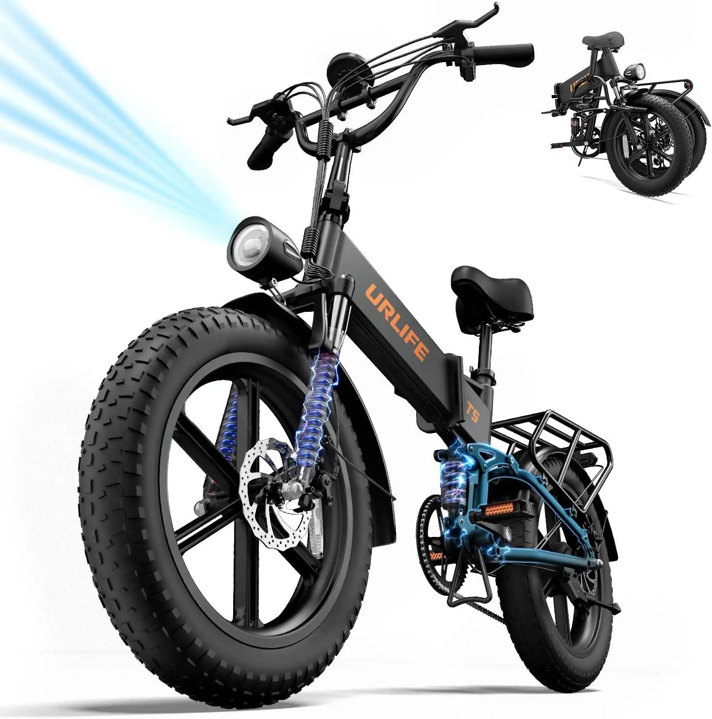 WABCEI Adult 1500W Folding Off Road Suspension Ebike, 48V 13AH 20"x4" Fat Tire, Full Suspension, LED Display, 7-Speed, 60-80 Mi Range, UL2849 Certified, Black Mountain Ebike, Off Road Ebike