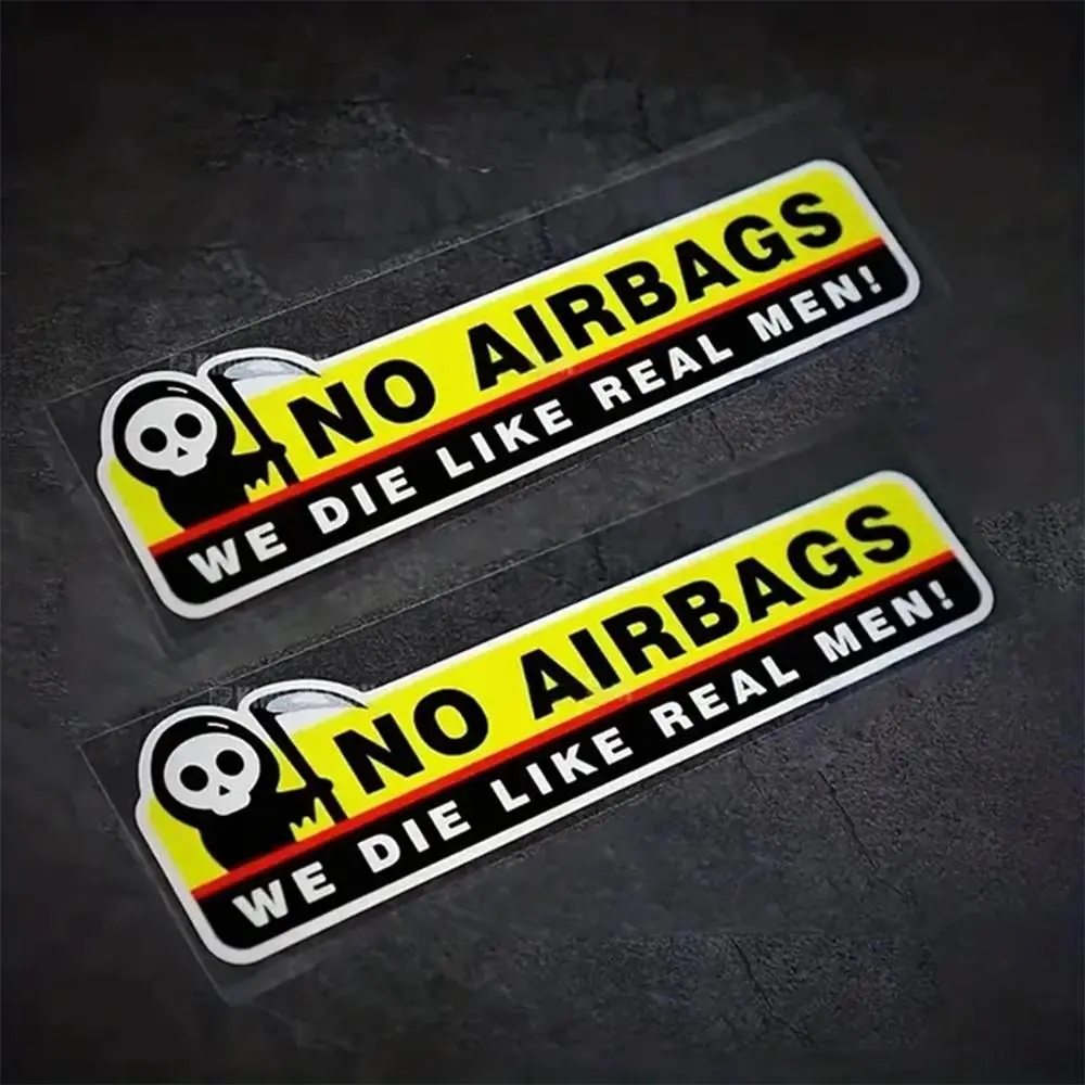 2pcs NO AIRBAGS We Die Like Real Men Funny Motorcycle Stickers Decal Safety Warning Car Sticker Visor Window Graphic Waterproof