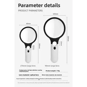 3 LED Illuminated Magnifier, Dual-Lens Handheld Magnifying Glass, Portable Lighted Magnifier for Reading Crafts Inspection