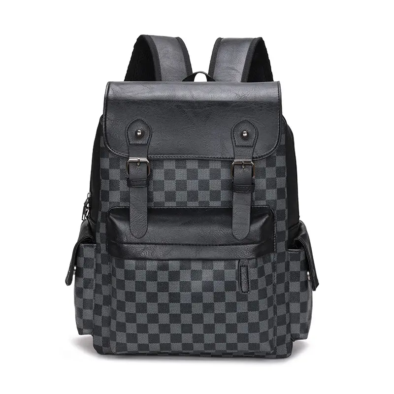Checkered Pattern Backpack with Multiple Pockets and Buckle Closure for Everyday Use