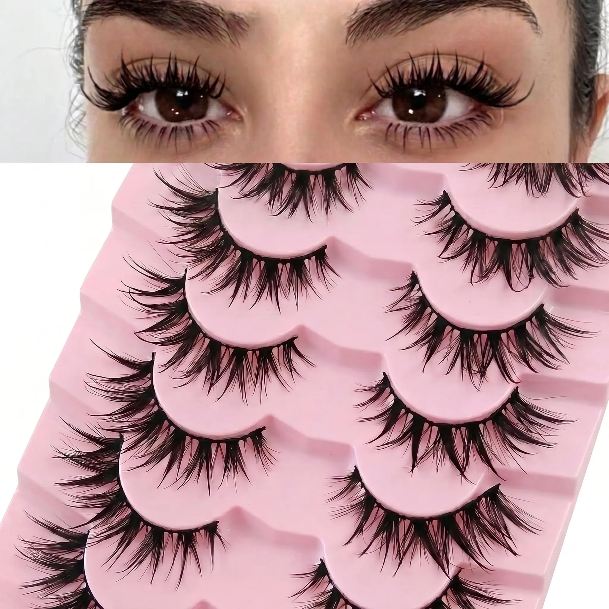 10 Pairs Wispy Cat Eye 3D Mink Lashes |   Soft Manga Cosplay False Eyelashes |   Natural, Fluffy & Reusable travel beauty