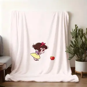 2026 new model printed with patterns Cute Q Version Snow White and Apple Flannel Blanket, Thickened Warm Sofa Throw for Autumn and Winter, Soft Skin-Friendly Blanket for Bedroom Naps, Cartoon Deco