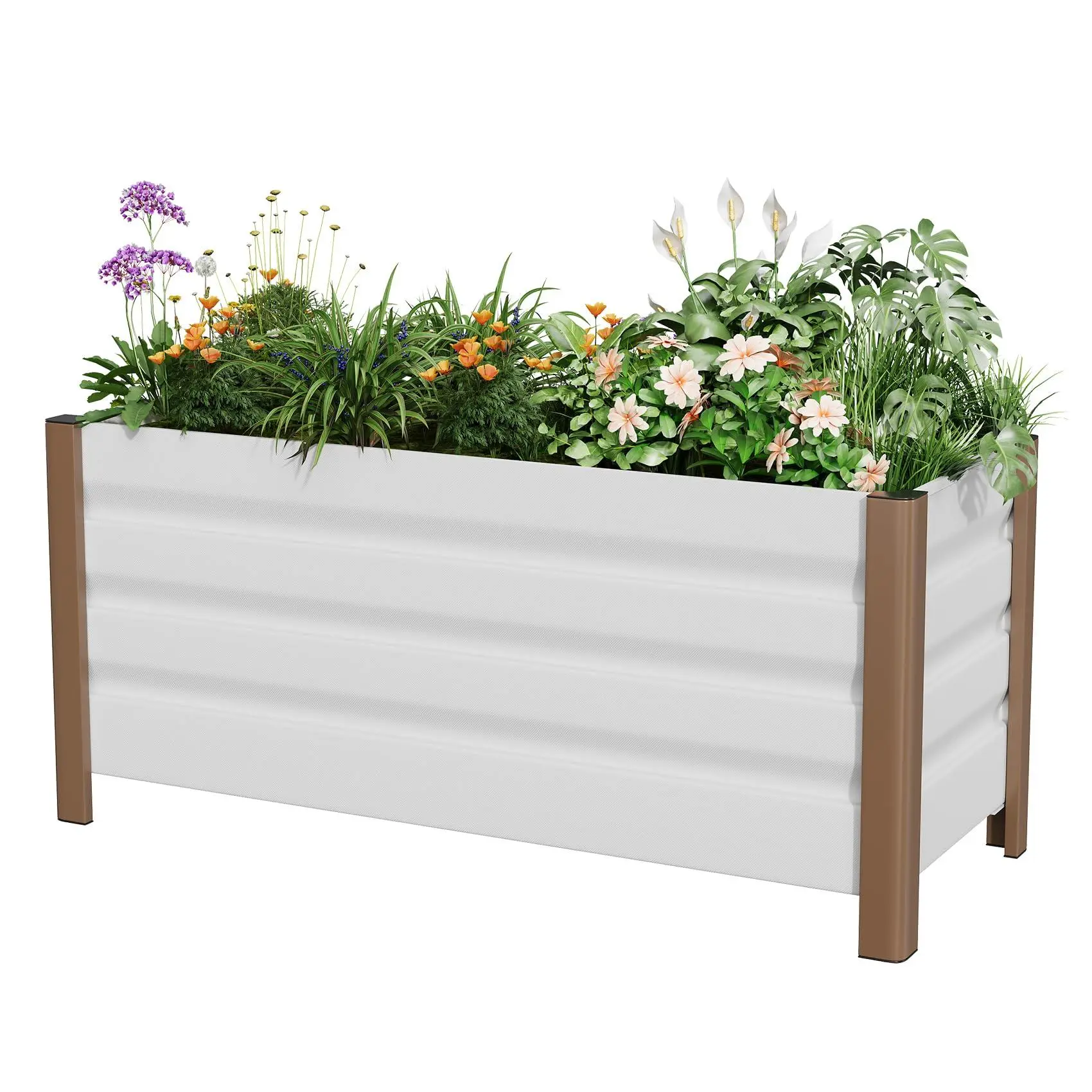 Aluminum Planter Box 39x16x18 in, Modern Raised Garden Bed with Drainage Holes for Patio Balcony