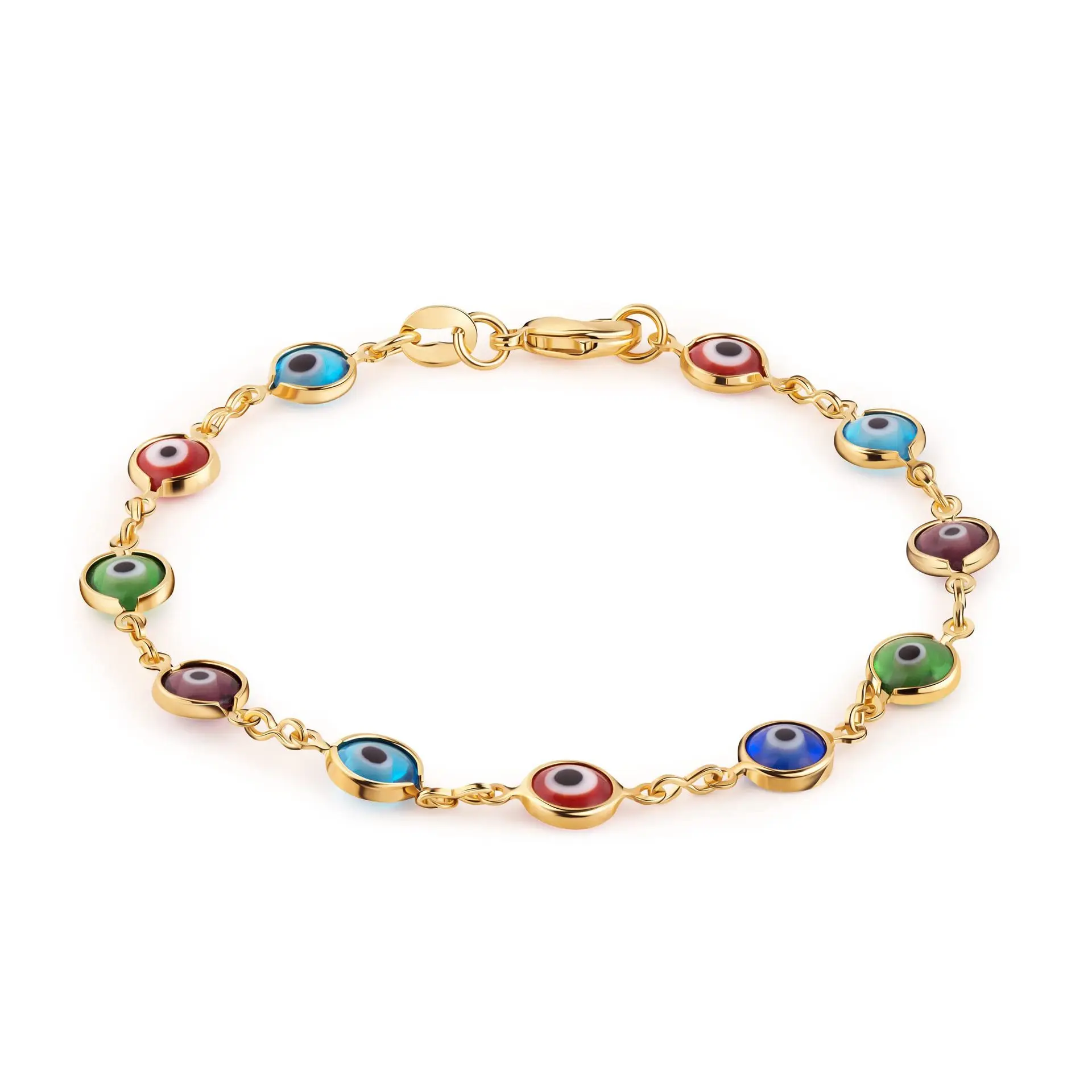 Virelyn B Gold-Tone Multicolor Evil Eye Charm Stainless Steel Bracelet for Women - Adjustable Chain Armlet Bracelets & Bangles with Protective Eye Beads, Female Lucky Wear Elegant Costume Jewelry