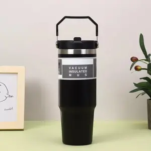30oz Double Wall Vacuum Insulated Travel Mug with Handle and Straw Lid, Leak Proof Coffee Cup Ideal for Office Home and Sports, Vacuum Insulated Tumbler