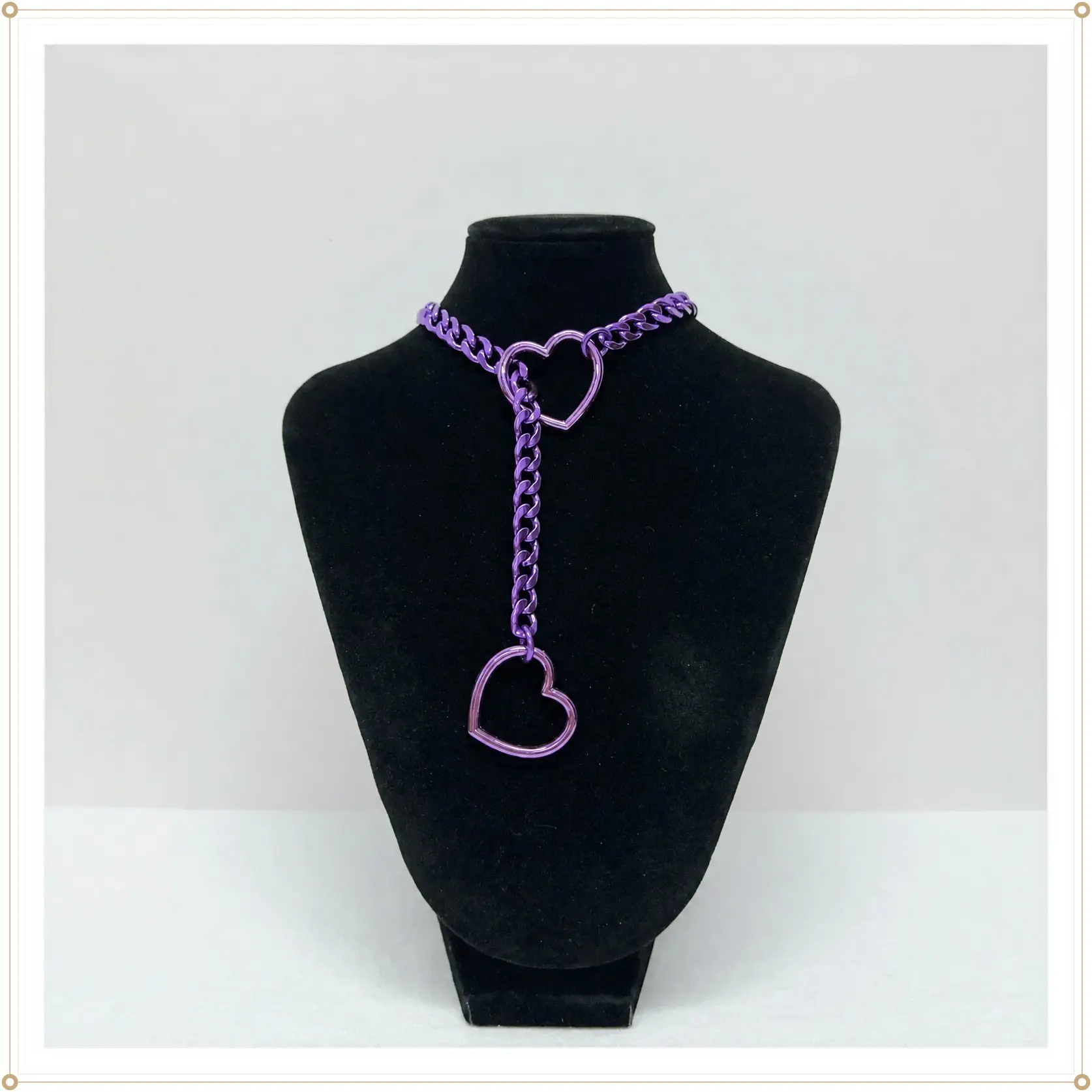 ThatDripTho Violet Heart O-Ring Slip Chain Choker Necklace, Punk Gothic Adjustable Chain for Women & Men, Alternative Submission Jewelry for Couples, GF, BF, Party, Birthday, Christmas Gift, and Daily Wear Accessory