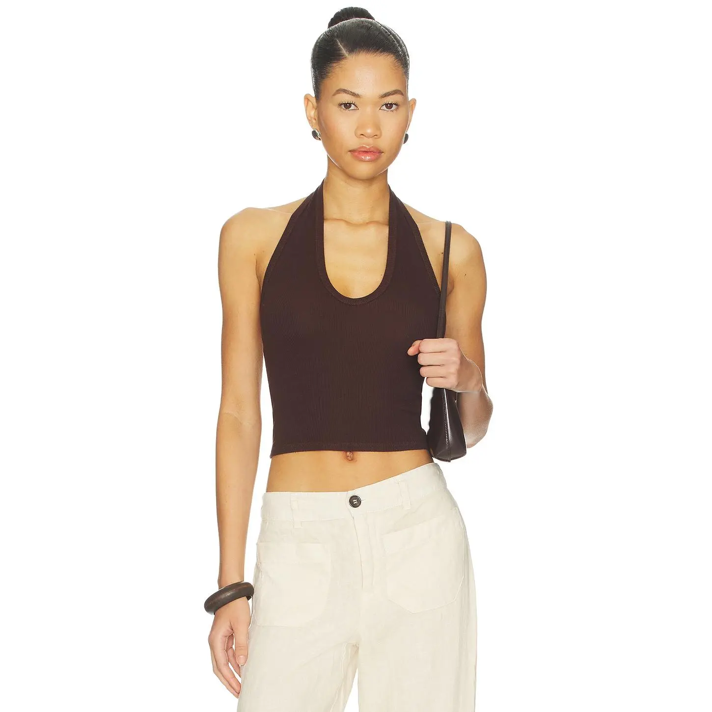 Enza Costa Silk Rib U Halter in Chocolate