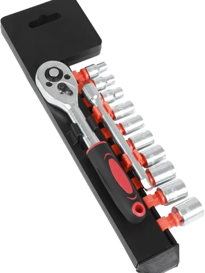 12PCS Premium 1/4-Inch Drive Mini Ratchet Socket Wrench Kit, Compact Head Full Set with 1/4-Inch Ratchet Extension Bar, Metric Sizes for Car Repair, Household Maintenance