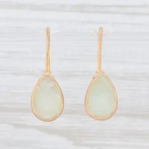 New Nina Nguyen Aquamarine Druzy Quartz Drop Earrings 18k Gold Hook Posts