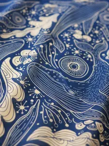 Whale Ocean Bandana Scarf (Navy) 22”x22”, Soft Cotton Whale Art Tapestry, Kerchief
