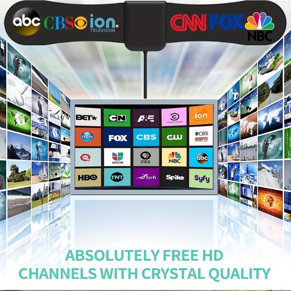 2025 Ultra Thin TV Antenna – Long Range Indoor Digital Antenna for Smart & Older TVs with High-Gain Coaxial Cable