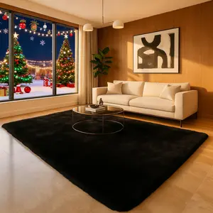 Shag Area Rugs for Living Room Bedroom , Ultra Soft Fluffy Non-Slip Rug, Washable Indoor Carpet for Dorm Nursery Kids Room, Black Home Decor