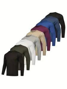 Men's Long Sleeve T-Shirt Set, Plain Quick-Dry Breathable Comfort Fit, Casual Spring Fall Daily Wear, Essential Basic Clothing