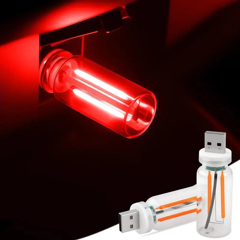 2 Small USB Lights - Retro Car USB Port Adjustable Atmosphere Lamps, Touch Dimmable Portable Mini Glass Bottle LED Bulbs, Easy Plug-in Setup, Red×2 Hiking Camping Festive Decor Accessories (Plug in to Glow), Adjustable Atmosphere Light, Ambient Lights
