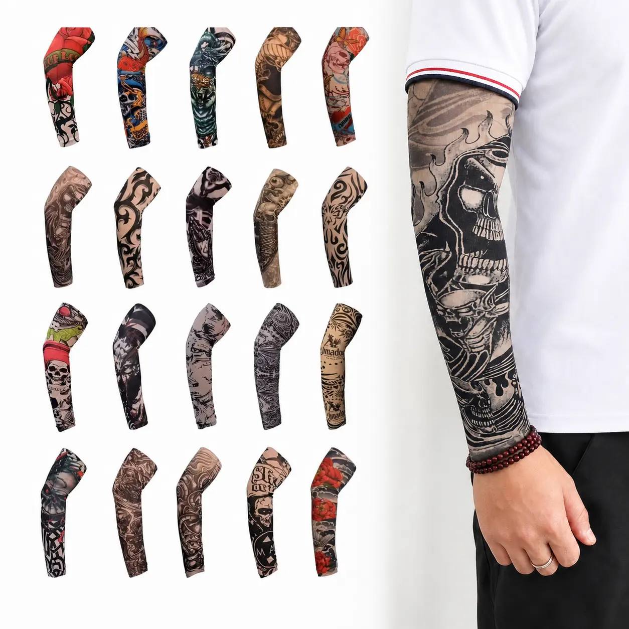 10 Pairs Cooling Arm Sleeves for Men Women, UV Sun Protection Ice Silk Tattoo Print Sleeves, Breathable Soft Protective Arm Covers for Running, Cycling, Fishing, Driving, Outdoor Sports, Summer Fitness Accessories
