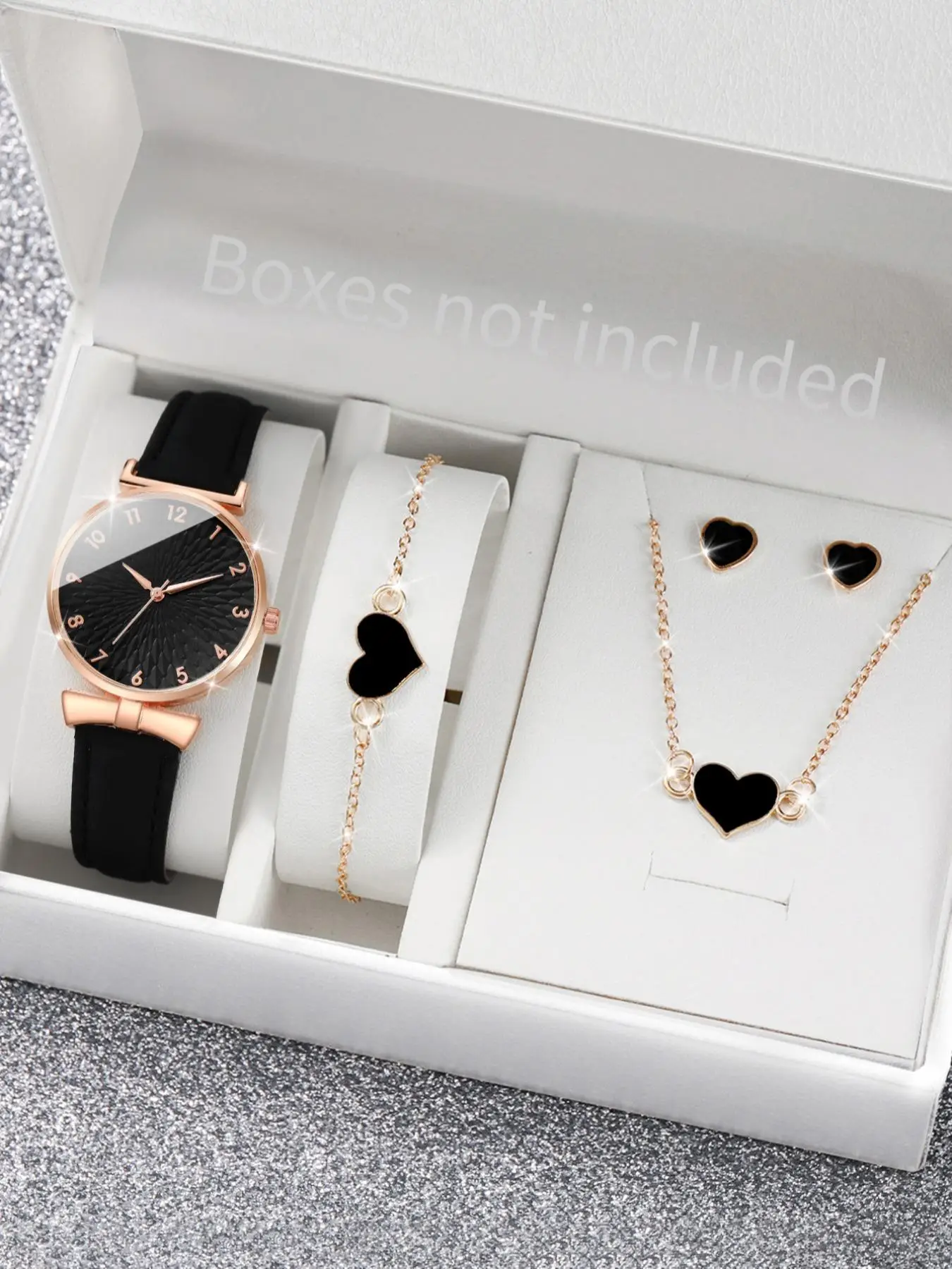 Round Dial Analog Quartz Watch & Heart Charm Bracelet & Necklace & Stud Earrings, Minimalist Vintage Luxury 2024 Trendy Wristwatch for Gf, without Box