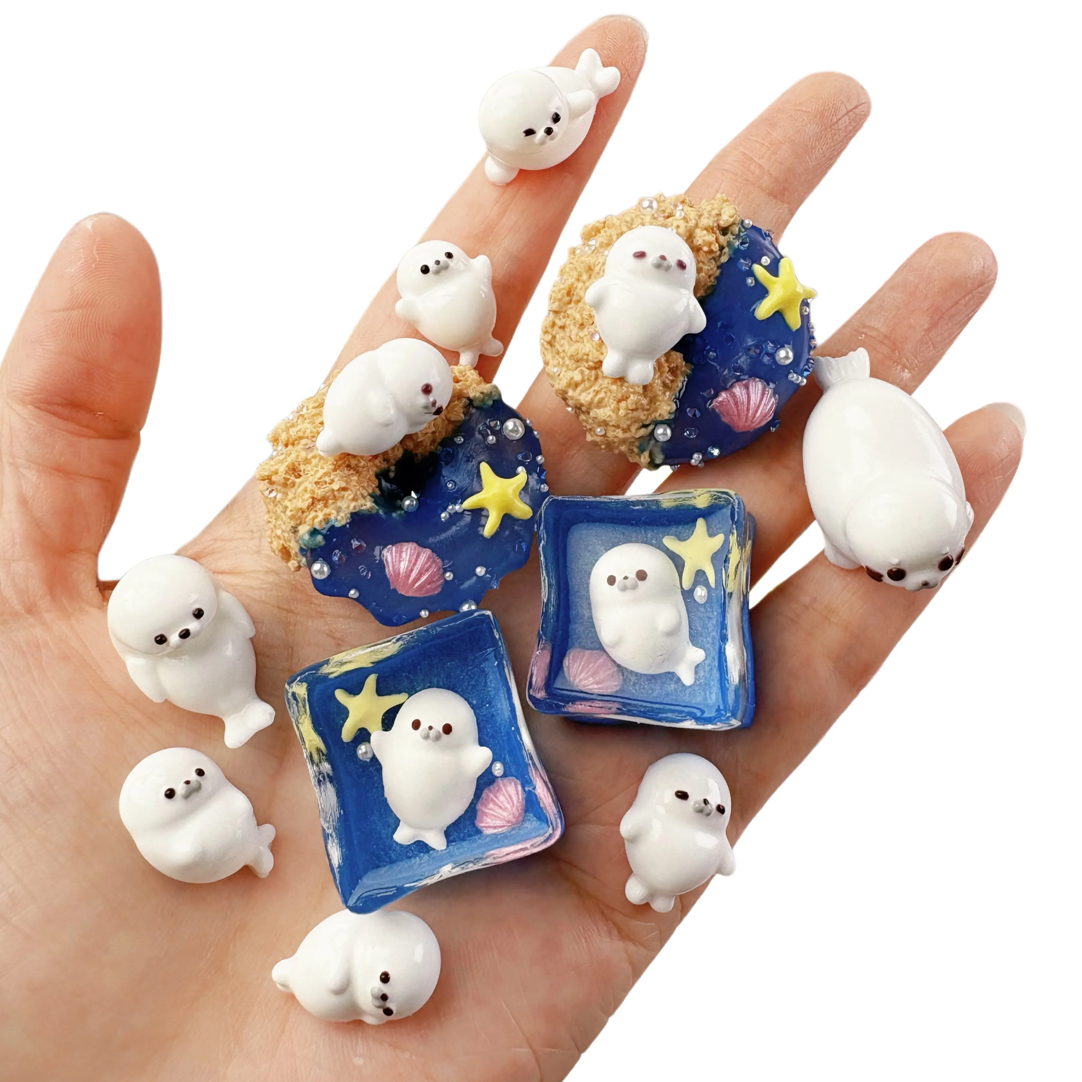 miniature white seal taba squishy toys doughnut and icecube with soft and sticky texture