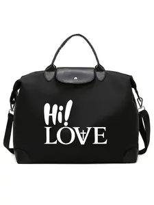 Trendy Simple Tote Bag Hi Love Print Large Capacity Durable Unisex Shopping Travel Bag for All Seasons Casual Style