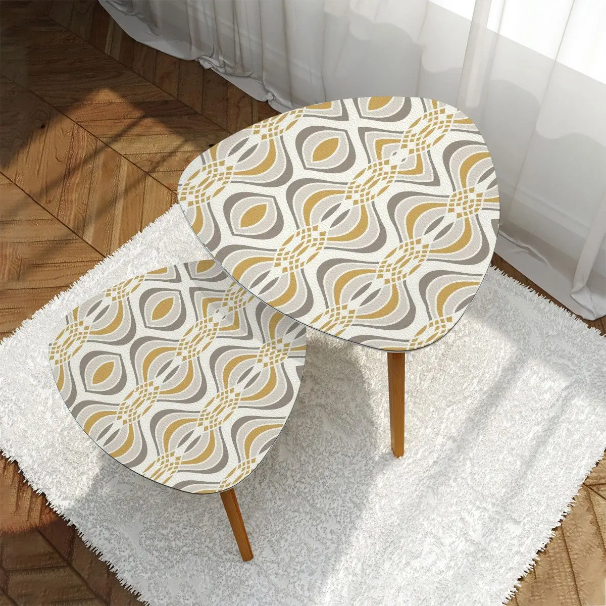 Mid Modernist, Retro Nesting Tables, Gold, Silver, White Mod Set of 2