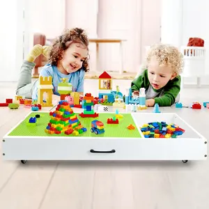 TSYPAIRS 2-in-1 Kids Activity Table with Large Storage, Construction Play Table for Building Blocks, Cars & Trains, Toy Organizer Game Table