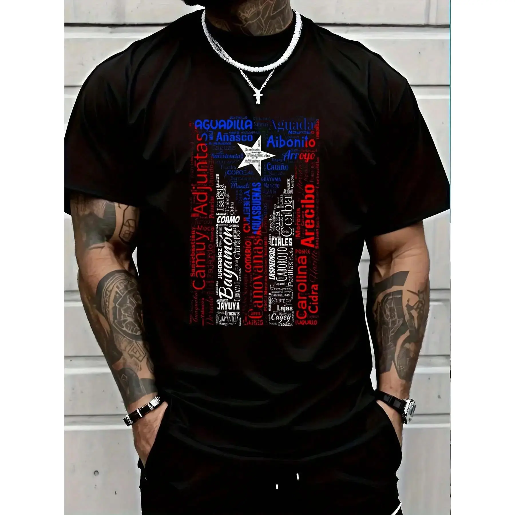 100% Cotton Tee Puerto Rican Flag Shirt With Towns And Cities Of Puerto Rico T-Shirt Women's Men Graphic Tee Men's Patriotic Flag Heart T-Shirt Breathable T-Shirt with Look custom women angel wings cut girl cherry shirt