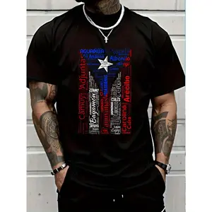 100% Cotton Tee Puerto Rican Flag Shirt With Towns And Cities Of Puerto Rico T-Shirt Women's Men Graphic Tee Men's Patriotic Flag Heart T-Shirt Breathable T-Shirt with Look