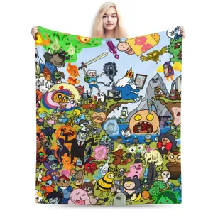 Adventure Time Themed Printed Flannel Blanket Suitable for Sofa Office Bed Camping Travel Soft and Comfortable Suitable for Gifts