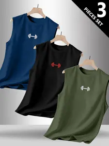 Men's Trendy Print Round Neck Sleeveless Vest Set, Casual Comfortable Top, Perfect for Summer Outdoor Fitness Wear, Fitness Outfits