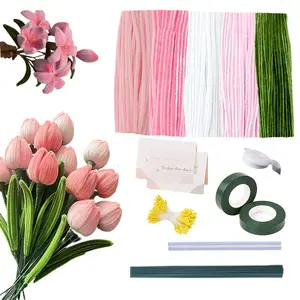 578 PCS Pipe Cleaners Flower Kit,  Thick Dense/Extra Fluffy/Chenille Stems with Floral Wires, Stamen, Tapes, Dot Glue, Instruction  – Pipe Cleaners DIY Crafts，Glitter Pipe Cleaners Kit, Flower Building Kit