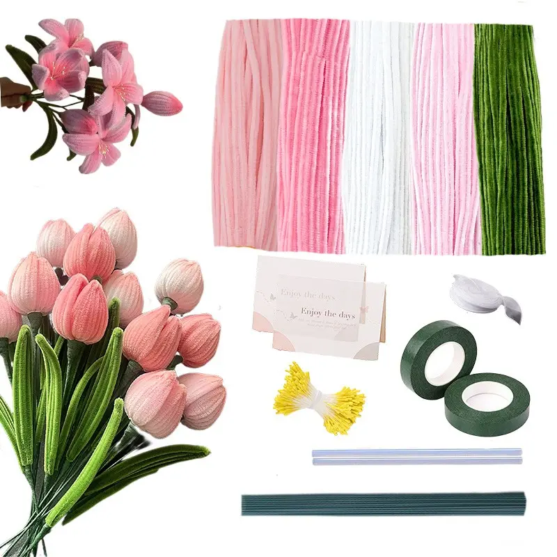 578 PCS Pipe Cleaners Flower Kit, Craft Supplies, Thick Dense/Extra Fluffy Chenille Stems with Floral Wires, Stamen, Tapes, Dot Glue, Instruction – Pipe Cleaners DIY Crafts, Diy Floral Decoration