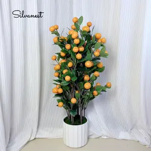 【Spring Deal】Silvanest Faux Orange Tree 36in (3ft) in White Plastic Pot - Faux Fruit Tree Indoor Plant Home Decor