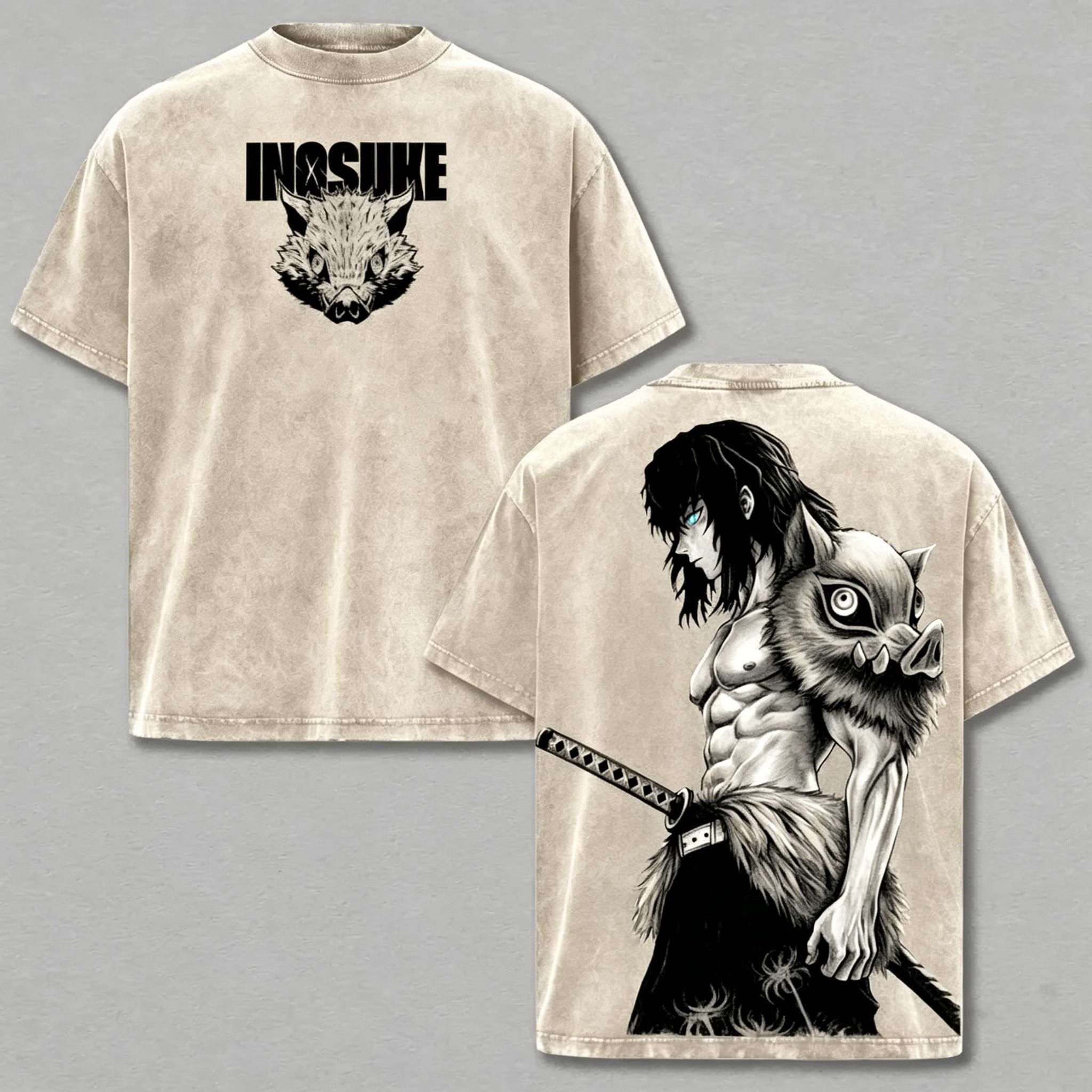 Inosuke Anime Washed Tee – Demon Slayer Vintage Manga T-Shirt, Cool Japanese Anime Graphic Shirt, Oversized Streetwear Trendy Otaku Gift, Aesthetic Shonen Anime Tee men clothing funny graphic tee men’s trendy t-shirts deals humorous streetwear boyfriend