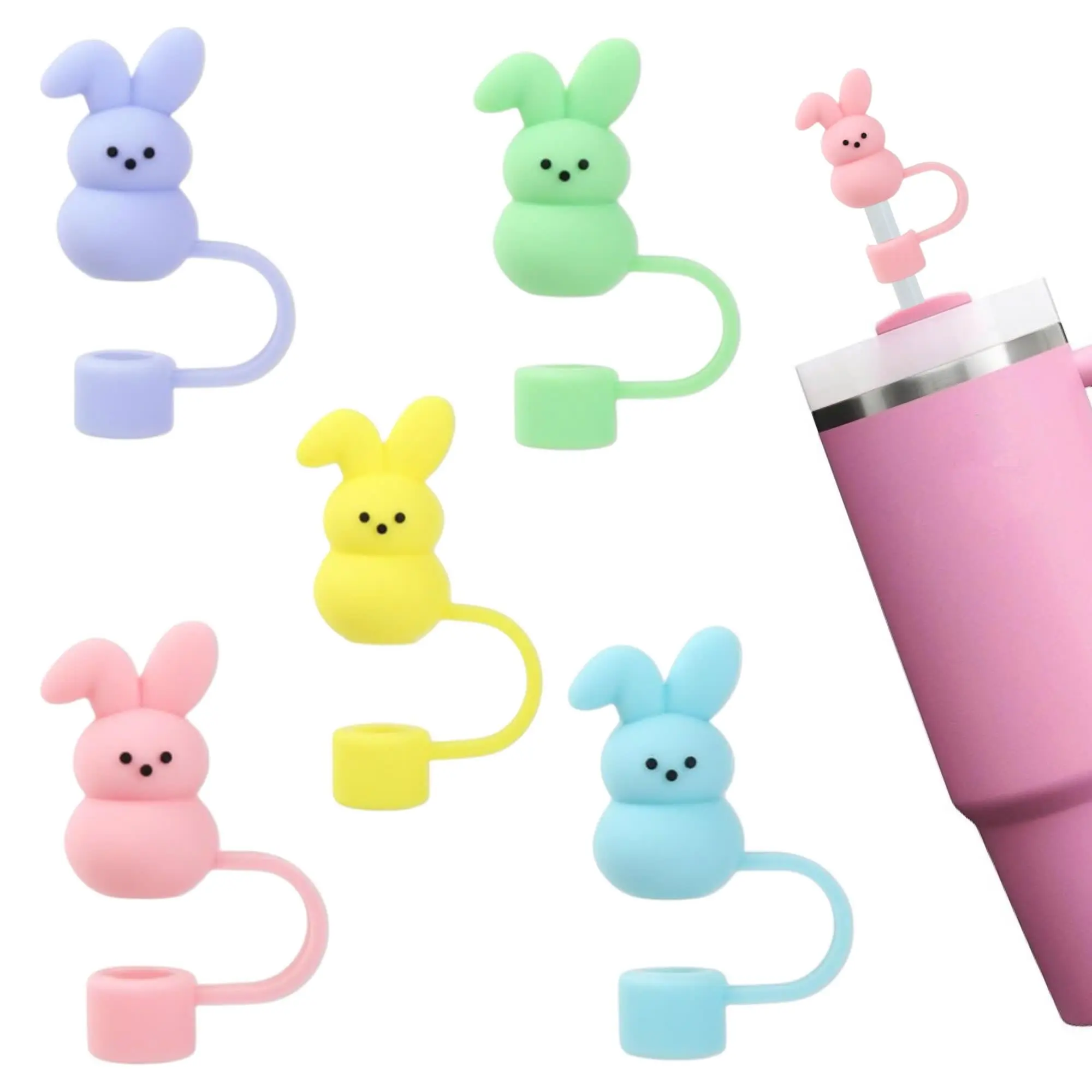 5pcs Easter Straw Cover Cap For Cup Cute Bunny Toppers  10mm Reusable Topper 30-40oz (bunny 5 Count)