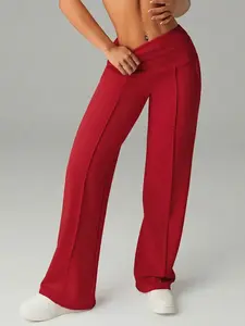 High Waist Wide Leg Pants for Women, Loose Fit Running Sportswear, Outdoor Athletic Long Trousers, Slimming Design