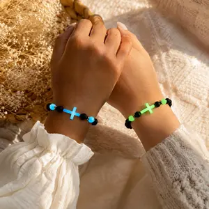 Glow Cross Lava Stone Bracelet Set – 3PCS Luminous Beaded Stretch Bracelets outdoorfun