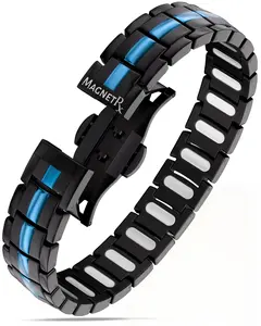 MagnetRX EllipseMAX Magnetic Bracelet for Men (Black & Blue Line)