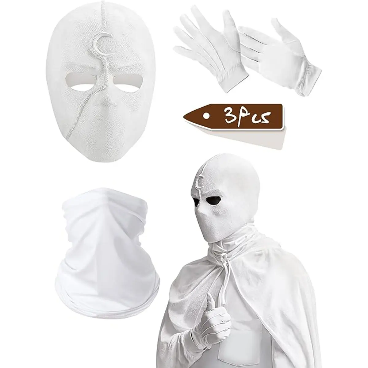 Moon Knight Latex Mask Set with Stretch Neck Wrap, Authentic Moonlight Cosplay Kit for Halloween, Local Comic Con Parties, Accessories