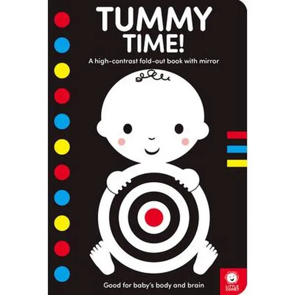 Tummy Time!: A High-Contrast Fold-Out Book with Mirror for Babies -- Mama Makes Books, Board Book