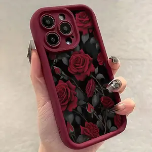 Rose Pattern Phone Case, Decorative Phone Protector Cover, Phone Accessories Compatible with iPhone 11 12 13 14 15 16 Series