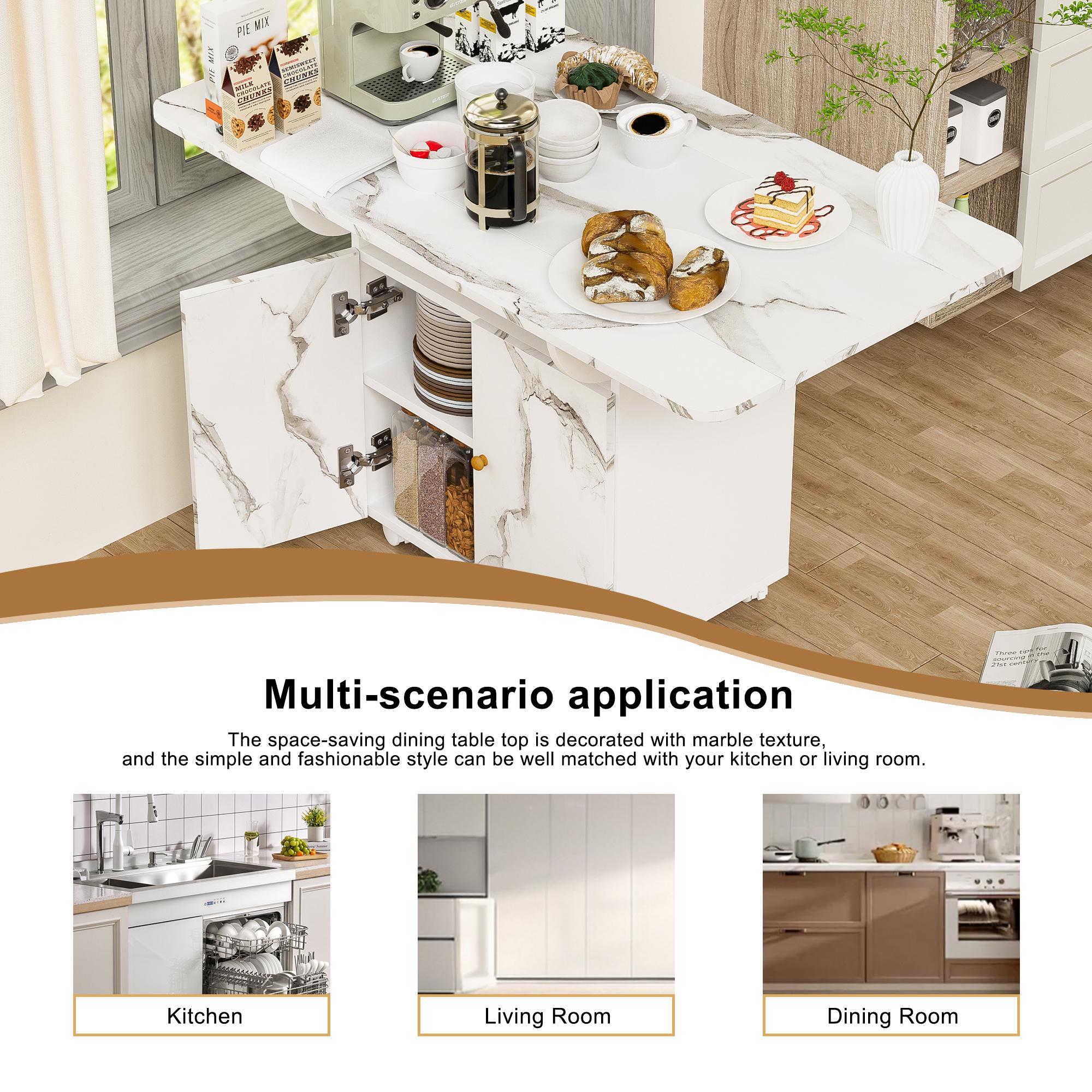Folding Table – 4 in 1 Convertible Dining Table with Wheels, Space Saving Kitchen Table for Small Spaces, Marble Texture Drop Leaf Table with Drawer, Foldable Desk for Apartment Living Room Hallway, Home Essentials Housewarming Gift