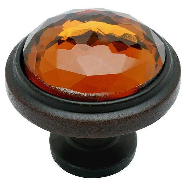 Cosmas 5317ORB-A Oil Rubbed Bronze & Amber Glass Round Cabinet Knob