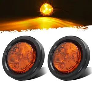 Partsam 2pcs [DOT Approved] 2" Round Amber 4 Led Clearance Marker Light for Utility Trailer Truck,w/Plug & Grommet